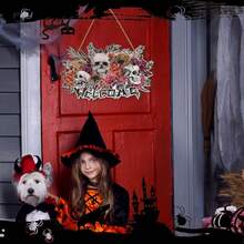 Halloween Skull Welcome Vintage Wooden Sign Welcome Plaque, Wooden Doorplate Wooden Vintage Country Hanging Halloween Horror Pattern Welcome Front Door Sign Wall Decoration Suitable For Bars, Cafes, Nightclubs, Party Atmosphere Signs, Indoor And Outdoor Parties Home Decor Halloween Decor Fall Decor Room Decor - Multicolor - View 4