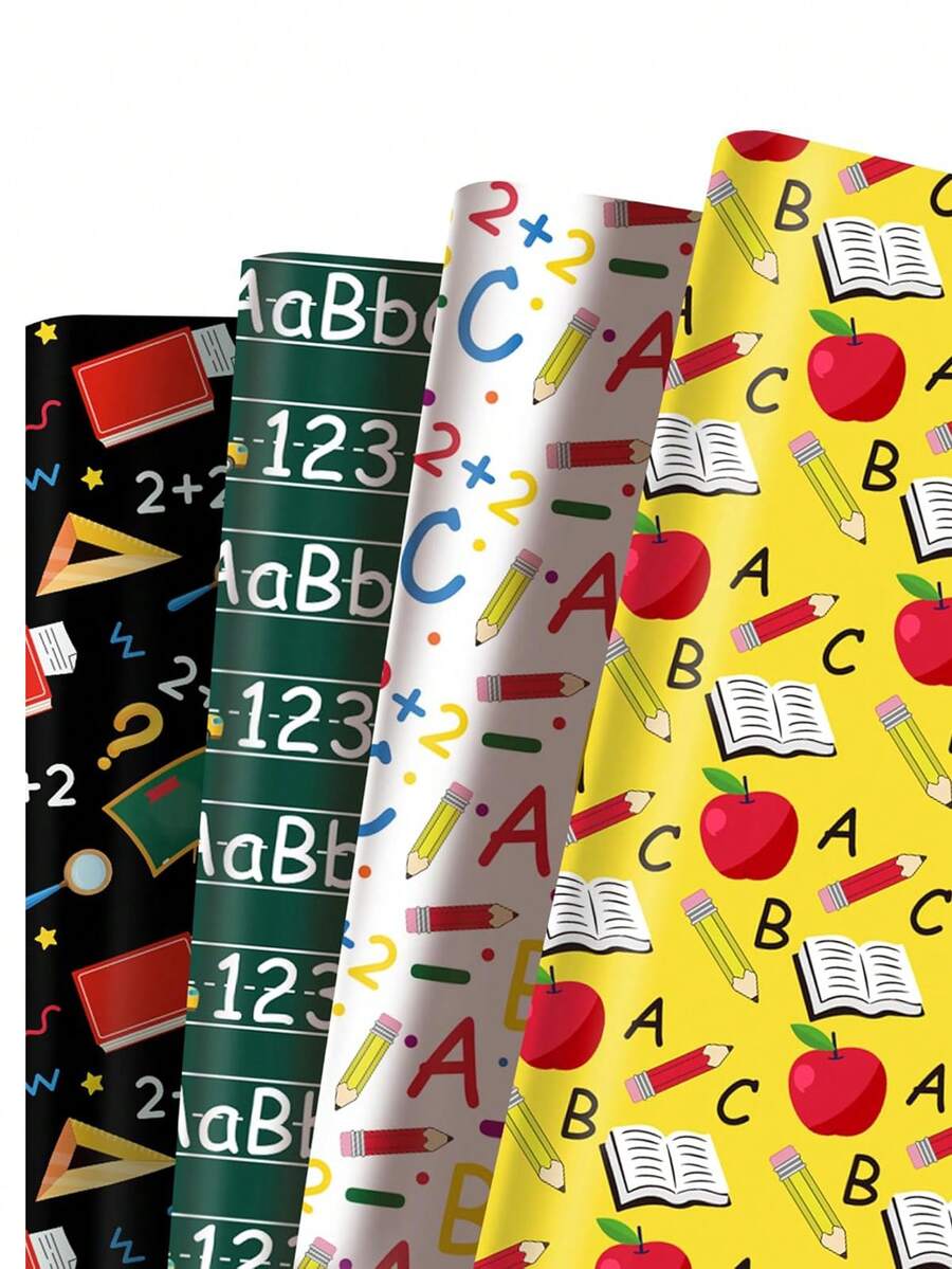 12 pièces Ensemble de papier cadeau de retour à l'école, 12 feuilles de 4 designs différents, décorations pour fête dans la salle de classe, le dortoir et les événements de bienvenue, papier artisanal