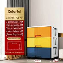 多层抽屉式收纳柜免组装床头五屉储物柜塑料加厚收纳箱可移动 - 彩色 - 查看 12