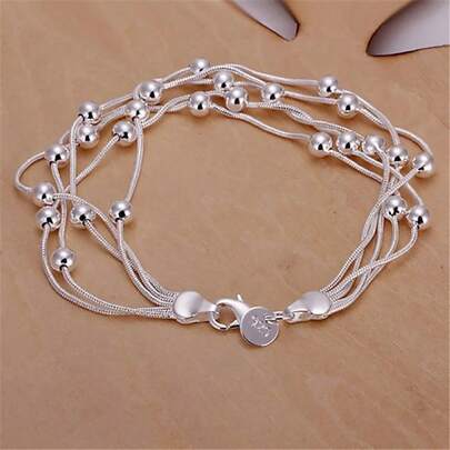 Pulsera de plata de ley 925 con cuentas y cadena, joyería de moda fina para regalo de mujer