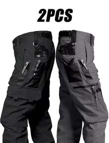 Pantalones tácticos con cremallera, bolsillos y estampado camuflado, resistentes al agua, sin cinturón, ajuste regular, bolsillos deportivos, pantalones duraderos para otoño y pantalones de entrenamiento resistentes al desgaste para hombres