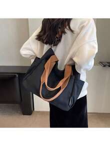 1 Pieza Bolso de lona de gran capacidad con múltiples bolsillos, bolso de hombro reutilizable para compras, fácil de llevar, asa cómoda, adecuado para uso diario y como regalo, bolso portátil para la escuela, el trabajo, los viajes y las compras - Multicolor - Ver 11