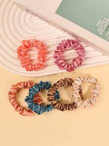 6 件/套缎面纯色弹性发带，适合女孩/女性高低马尾发型