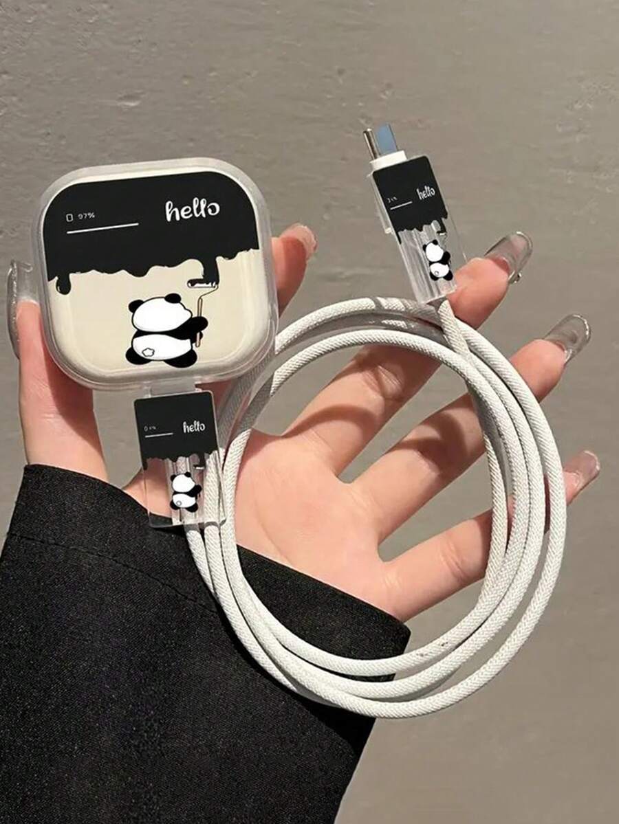 3pcs Panda Painted Design TPU Charger Protective Case, Compatible With 20W UK-Plug Charger Cable Protector Charger Accessories Phone Accessories - Multicolor - View 1