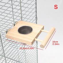 1pc Tiger Lily Peony & Phoenix Parrot Pattern Matte Solid Wood Bird Feeder With Food Bowl & Water Dish - Yellow - View 3