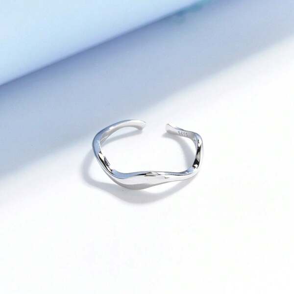 1 Stück S925 Sterling Silber geometrische Welle asymmetrischer offener Ring, minimalistisch hochwertig vielseitig, geeignet für täglichen Gebrauch und Partyoutfits