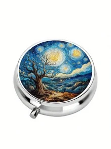 Pudełko na tabletki z 2 przegródkami, przenośne etui na leki, można umieścić w kieszeni lub portfelu, dekoracyjne metalowe pudełko do przechowywania leków i witamin, wyjątkowy prezent (kwiatowy)