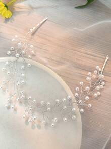 1pc Versatile Minimalist Faux Pearl Bride Headband Clip, Hair Accessory For Wedding Hairstyle - White - View 4