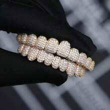 1/2 Hip Hop Shining 18K Gold Plated Cubic Zirconia Gold Teeth Decoration Teen Grilz Grills 10 Teeth Upper And Lower Teeth Decoration Punk Bracelets Halloween Cosplay Rap Gorgeous Jewelry - Multicolor - View 2