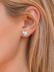 1 对精美 925 标准纯银弧形心形耳环，适合女士精美珠宝礼物 - 弧面愛心耳環 - 查看 3