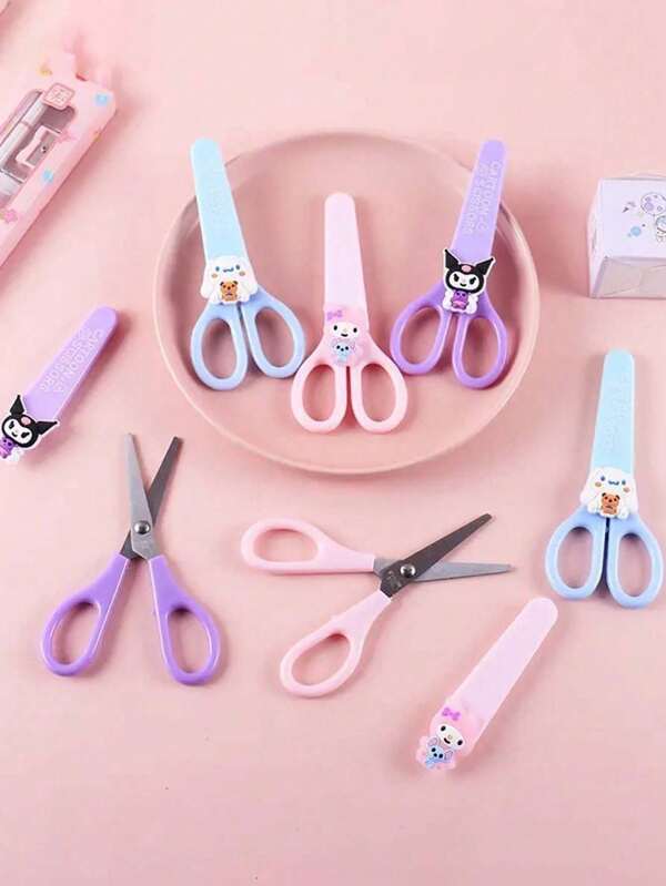 Sanrio 1 pièce Ciseaux faits main Kuromi Cinnamoroll Melody, fournitures scolaires kawaii en silicone (certaines pièces peuvent être aléatoires)