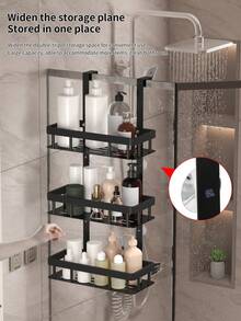 1/2/3-Tier Bathroom Storage Rack, Hanging Shower Caddy, Non-Swaying, Rust-Proof, With Shampoo, Soap And Bathroom Accessories Hooks Back To School Bathroom Accessories - Black - View 6
