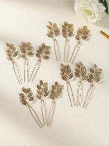 12pcs Bride Hair Accessories Vintage Gold Leaf Hair Pins Bridesmaid Headpiece For Wedding Hair Pins Bride And Bridesmaid Hairstyle Accessories ﻿ - Gold - View 10