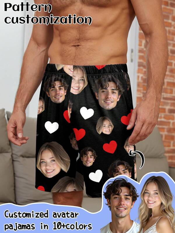 Customized Men's Short Pajama Bottoms, Portrait Pattern Knit Fabric, Holiday Gift & Daily Wear,Dawg,Colorful,Cute,Adorable,Contracted,Funny,Custom,Unique,Customized,Personalized,Ideal Gifts For Him,Ideal Gifts For Her,Boyfriend,Girlfriend,Family,Friends,Her