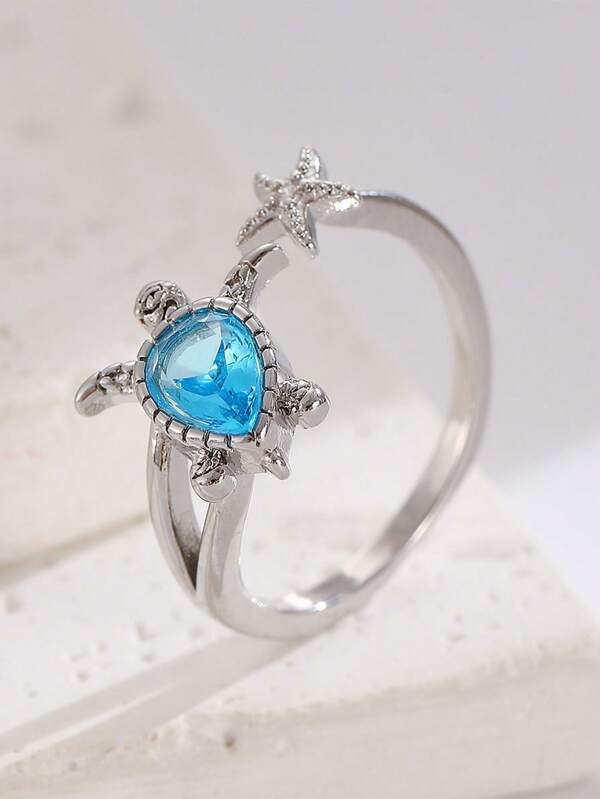 1pc Stylish European & American Chic Ocean Series Sea Turtle Ring, Adjustable, Suitable For Summer Beach Vacation