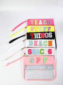 3pcs Bestselling Embroidered Letter Makeup Bag, Transparent PVC Waterproof Handheld Toiletry Pouch Zipper Bag - Multicolor - View 11