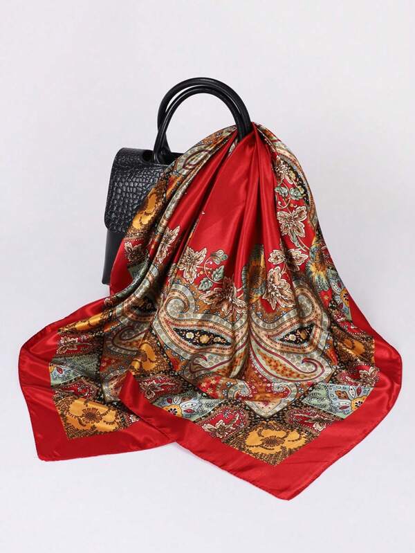 1 pièce grand carré de foulard à motif paisley tressé vintage, bandeau à la mode pour abaya, convient pour le voyage, la fête et l'usage quotidien