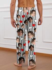 Customized Men's Pajamas With Unique Large Photo/Face Print, Couple's Face Replacement, Holiday Vibe, Fall - Multicolor - View 2