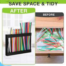 Straw Holder For Cabinet Transparent Acrylic Straw Organizer With Adhesive Tape & Stickers, Straws Storage Container For Cabinet Door, Straws Dispenser For Counter Cupboard Home Kitchen Cafe