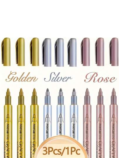 1/2/3/6/12 Pieces Of Gold And Silver Metallic Paint Pens, Suitable For DIY Painting, Drawing On Black Cards, Graffiti, Handicraft Making, Scrapbook Making, Logo Making. Pens, Markers, Acrylic Markers, Acrylic Pens. Suitable For Use During The School Term.