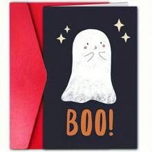 1 张万圣节贺卡，带信封，有趣的鬼魂“嘘！”设计，纸质材料，适合任何人，复古主题十月讨糖卡