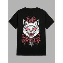T-Shirt Streetwear Cat Emo Gothic Fans Street Fashion Urban Culture Unisex Male Female 100% Cotton Top Premium Streetwear New Release Immediate Shipping Various Colors!! Plus Size - 黑色 - 查看 2