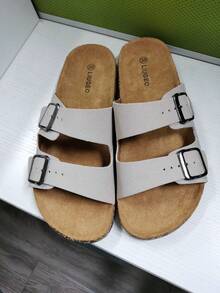 时尚扣平底软木拖鞋，沙滩风格夏季系带户外休闲凉鞋 - 米色 - 查看 6