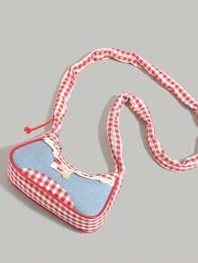 Rot karierte Handtasche für den Arbeitsweg, Einkaufen, täglichen Gebrauch, koreanischer Stil Schulterbeutel, vintagemäßige Baguette-förmige karierte Tasche für Frauen