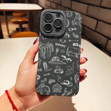 Phone Case: Western Cowboys Aesthetic Howdy Protective Dark Red Phone Case Pupil Shadow For IPhone 16 11 15 14 13 12 Pro Max XR Plus Cases Birthday Christmas Gifts For Women Men Unique,Suitable For IPhone17 Air - 黑色 - 查看 2