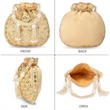 Aheli Embroidered Potli Bag Gift For Women Handmade  Purse Evening Handbags Stylish Bridal Fashion Clutch Bag-0029 - 奶油1 - 查看 4