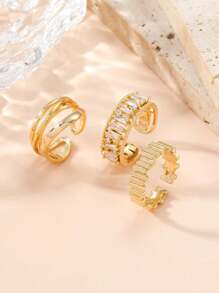 3 pièces/set Bague ouverte simple et élégante pour femmes, convient pour le quotidien, les fêtes, la décoration. Bijoux essentiels multifonctionnels pour femmes