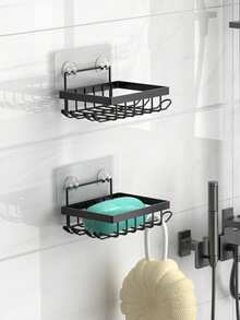 1/2 件免钻浴室皂盒架，自粘式皂架，浴室置物架，浴室壁挂式皂液器，返校季 - 黑色 - 查看 8