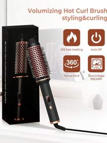 UKLISS Rizador de pelo y cepillo 2 en 1, barril cerámico iónico de 38 mm, crea rizos naturales y cabello liso, se calienta en 30 segundos, voltaje dual para viajes, cabello suave y sin frizz, adecuado para mujeres y estudiantes universitarias