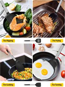 硅胶厨具不粘锅勺铲滤器套装，防滑耐热厨房用具 - 彩色 - 查看 5