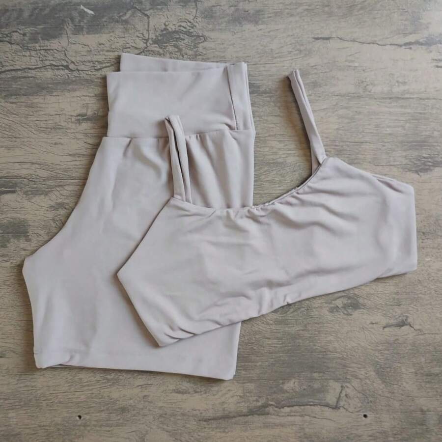 Set, Shorts And Fitness Top With Bare Back And Padded Insert. - Cream - View 1
