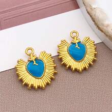 2 buc stil vintage din oțel inoxidabil emailat soare pandantiv inimă pandantiv placat cu aur de înaltă calitate pentru brățară DIY colier bijuterii confecționare accesorii artizanale 14x15mm