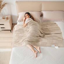 Knit Throw Blanket,Classical Checkered Blanket For Couch,Cozy Warm Knitted Throw Blanket For Bed Sofa Living Room, Decorative Stretched Throw, Lightweigh,50"X 60"Oatmeal - Oatmeal - 查看 3