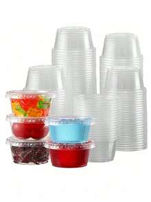 50pcs LIDS Plastic Cups, Suitable For Iced Coffee, Smoothies, Milkshakes And Any Cold Drinks. Dip Cups, Portion Control, Salad Dressings, 2-Ounce Jelly Injections And Medicine. Small Plastic Containers With LIDS. Sealed And Stackable Portion Cups, Salad Dressing/Dip Cups, Lunch Condiment Cups, Pie For Overseas Trips And Travels - Trong sáng - Xem 4