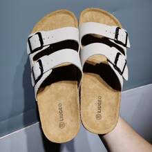 Soft Cork Sandals, Unisex Indoor Home Casual Slippers, Adjustable Buckle Flat Beach Slides, Plus Size Outdoor Leisure Shoes - Beige - View 4