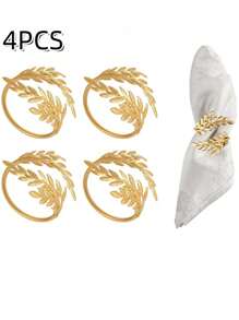 4-20pcs Metal Leaf Napkin Rings, Wheat Napkin Holders For Wedding, Christmas Party, Banquet