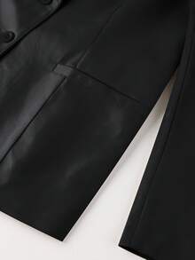 Risissida 女士仿皮 PU 夹克外套翻领商务休闲夹克中长款春秋时尚夹克带口袋冬季外套 - 黑色 - 查看 7