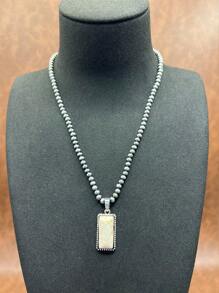 Retro Western Country Style Faux Pearl CCB Beaded Necklace Chain With Water-Drop Pendant, 3 Layers Chain Design, Matching Rectangle Earrings, Suitable For Women And Girls To Pair With Daily Outfit, Party Accessories, Jewelry, Gift For Family/Friends/Yourself