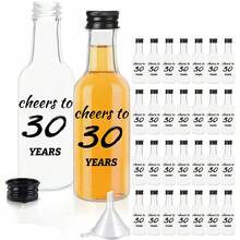 33/3入 0.85oz迷你派對酒瓶，Cheers To 16/21/30/40/50/60/70/80歲生日，附漏斗、生日標籤與瓶蓋，生日主題派對，適用女性男性週年慶祝、男女生日派對慶典、聖誕派對 - 無色 - 查看 4