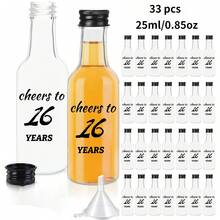 33/3入 0.85oz迷你派對酒瓶，Cheers To 16/21/30/40/50/60/70/80歲生日，附漏斗、生日標籤與瓶蓋，生日主題派對，適用女性男性週年慶祝、男女生日派對慶典、聖誕派對 - 無色 - 查看 10