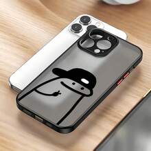 1 pieza Funda dura transparente simple con textura mate a prueba de golpes y diseño de capucha con personaje de dibujos animados y patrón positivo, compatible con Apple 12 Pro Max/13 Pro Max, Galaxy A56, Honor X7b, OnePlus 11 - Negro - Ver 4