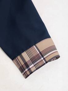 男士格子拼接单排扣长袖休闲商务衬衫