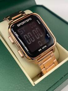 Nuevo reloj electrónico para hombre, reloj electrónico cuadrado con correa de acero de moda, reloj electrónico multifunción, formal de negocios, regalo del Día de San Valentín, regalo de vacaciones, regalo