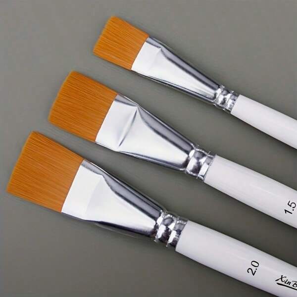 3 pennelli piatti per pittura acrilica, pennelli in nylon per pittura a olio, adatti per artisti e appassionati che utilizzano acquerello, acrilico, gouache, inchiostro e tempera, forniture scolastiche, ritorno a scuola