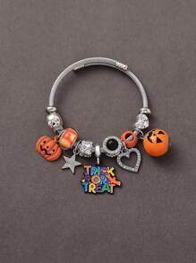 Cross-Border Popular Personalized Design Halloween Bracelet, Funny Skeleton, Ghost, Spider Web, Heart, Pumpkin Pendant, Party Bracelet Bangle