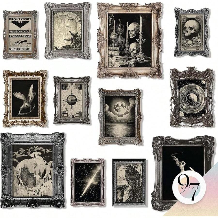Dark Academia Wall Art Prints - Gothic Bedroom Decor, Vintage Goth Posters For Room Aesthetic, Halloween Witchy Prints Moody Goth Room Decor Emo Home Decorations (Unframed)Halloween - 神秘歌德式 - 查看 1